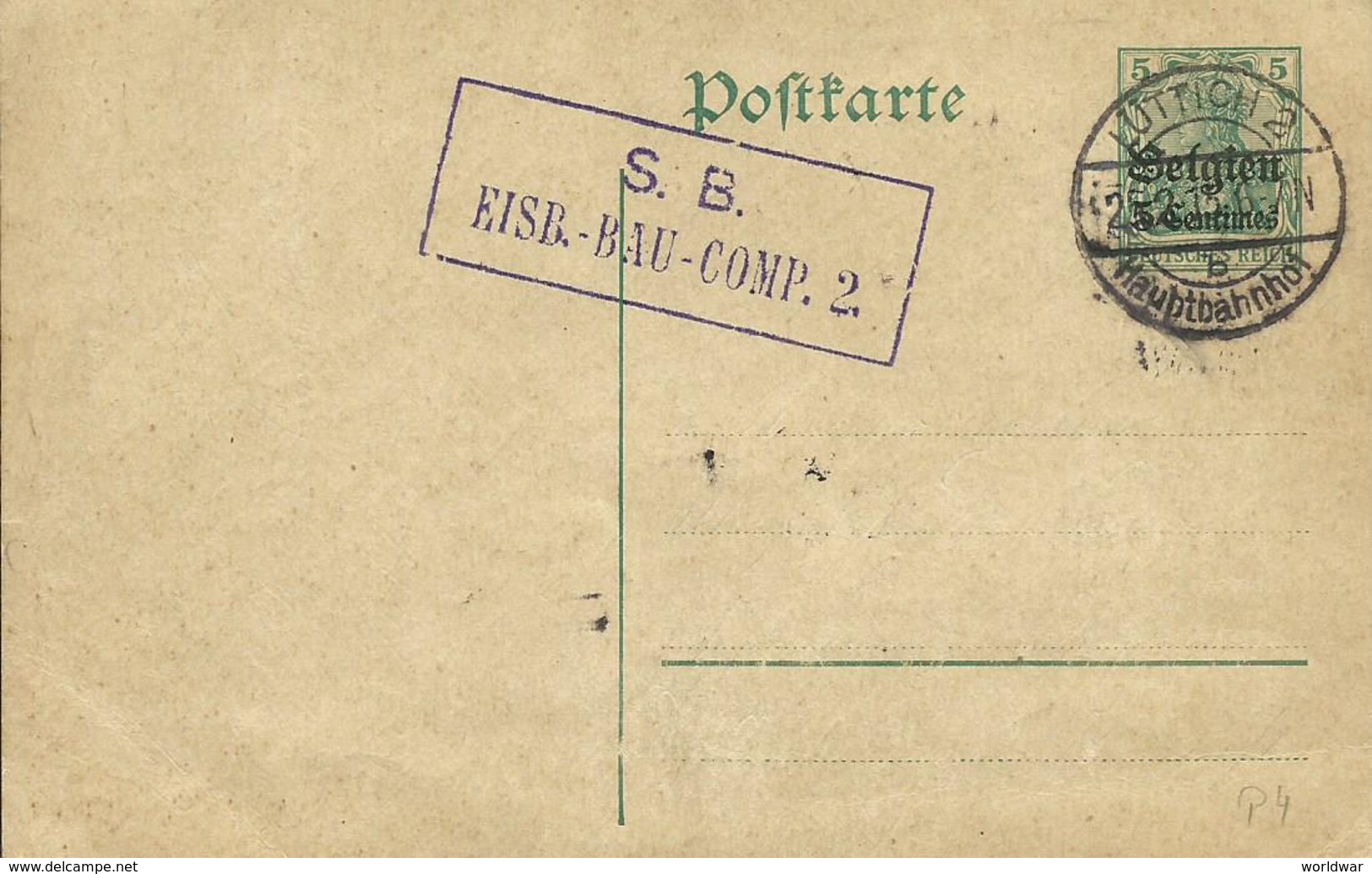 1915 Feldpostkarte Lüttich 2  Stempel Eisb.-Bau-Comp 2 Nicht Gelaufen - Besetzungen 1914-18