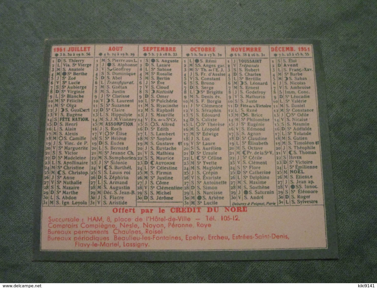 CREDIT DU NORD - Calendrier 1951 - Petit Format : 1941-60