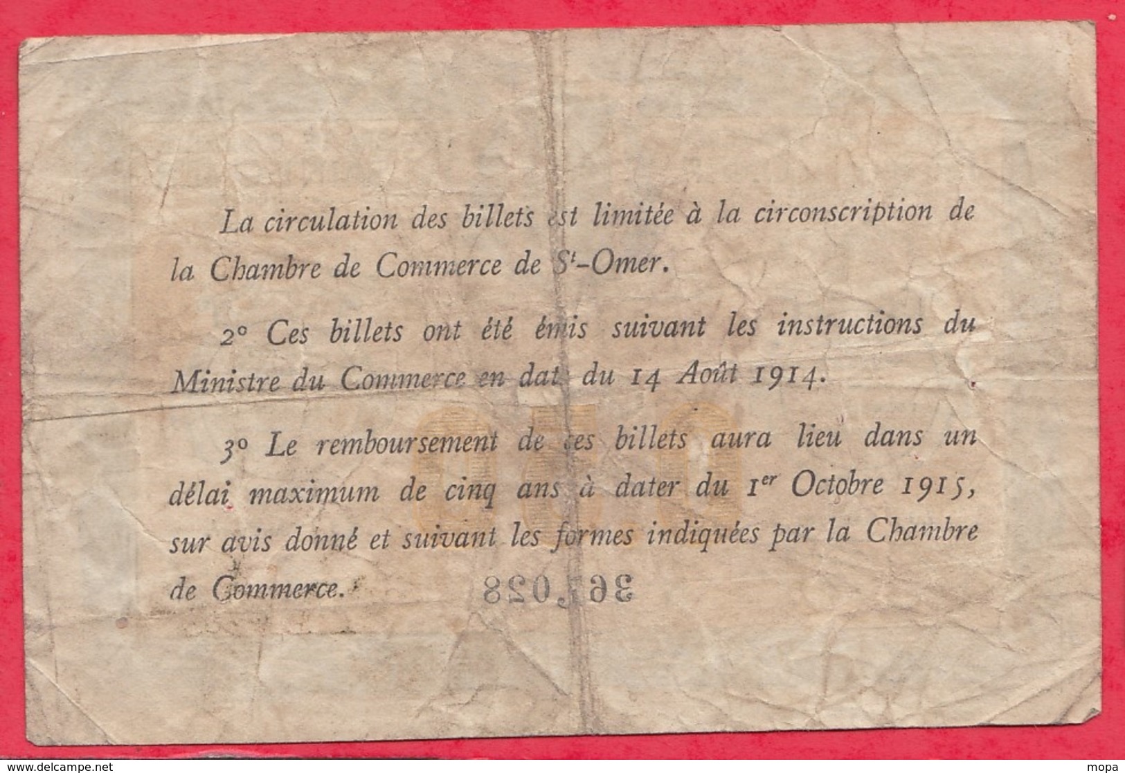 50 Centimes Chambre De Commerce De St Omer  Dans L 'état (123) - Chamber Of Commerce
