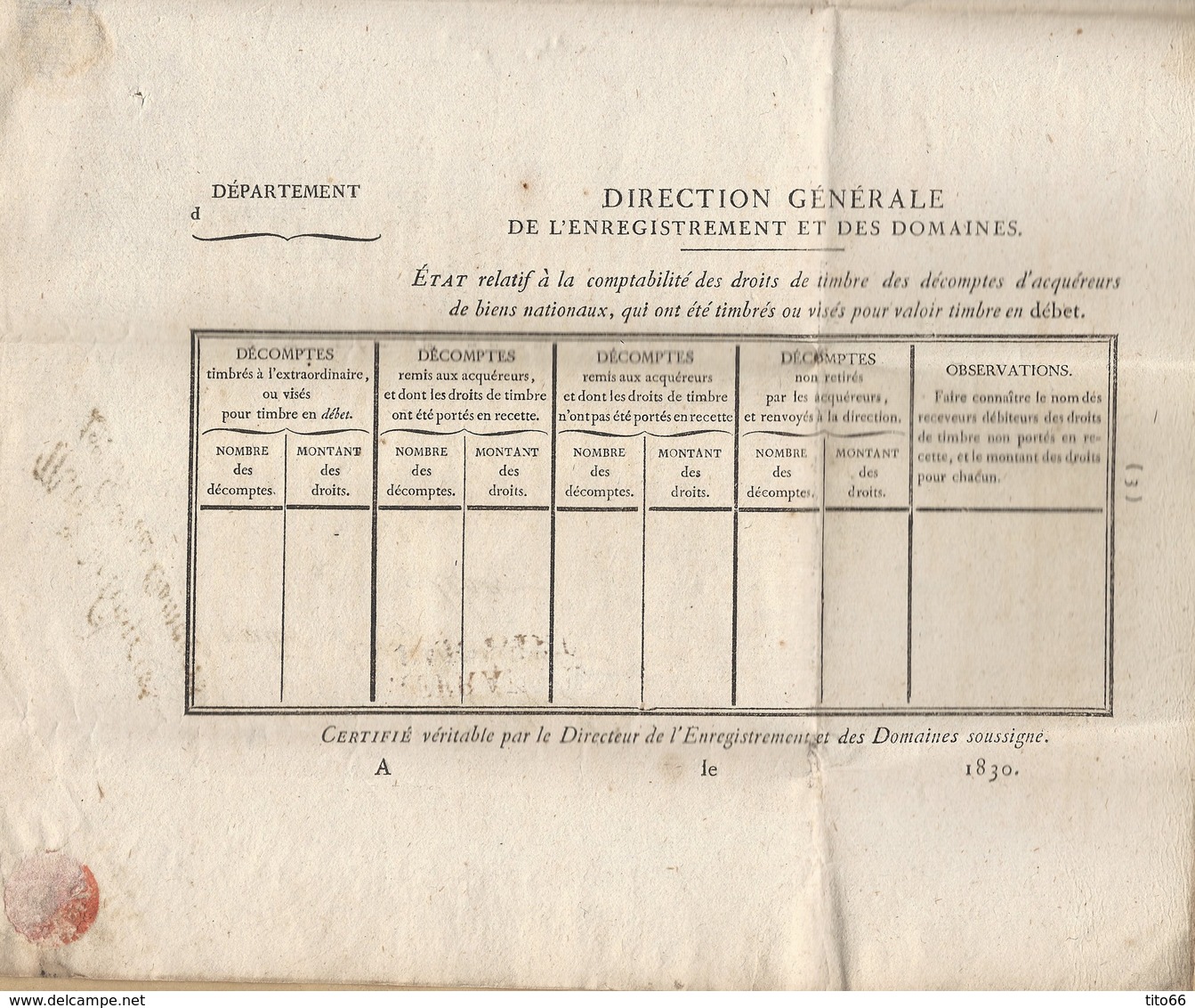 Lettre Circulaire Ministère Des Finances --- Des Domaines Affranchi Par état De Paris A Orléans Verso TAD 25/11/1830 - 1801-1848: Précurseurs XIX