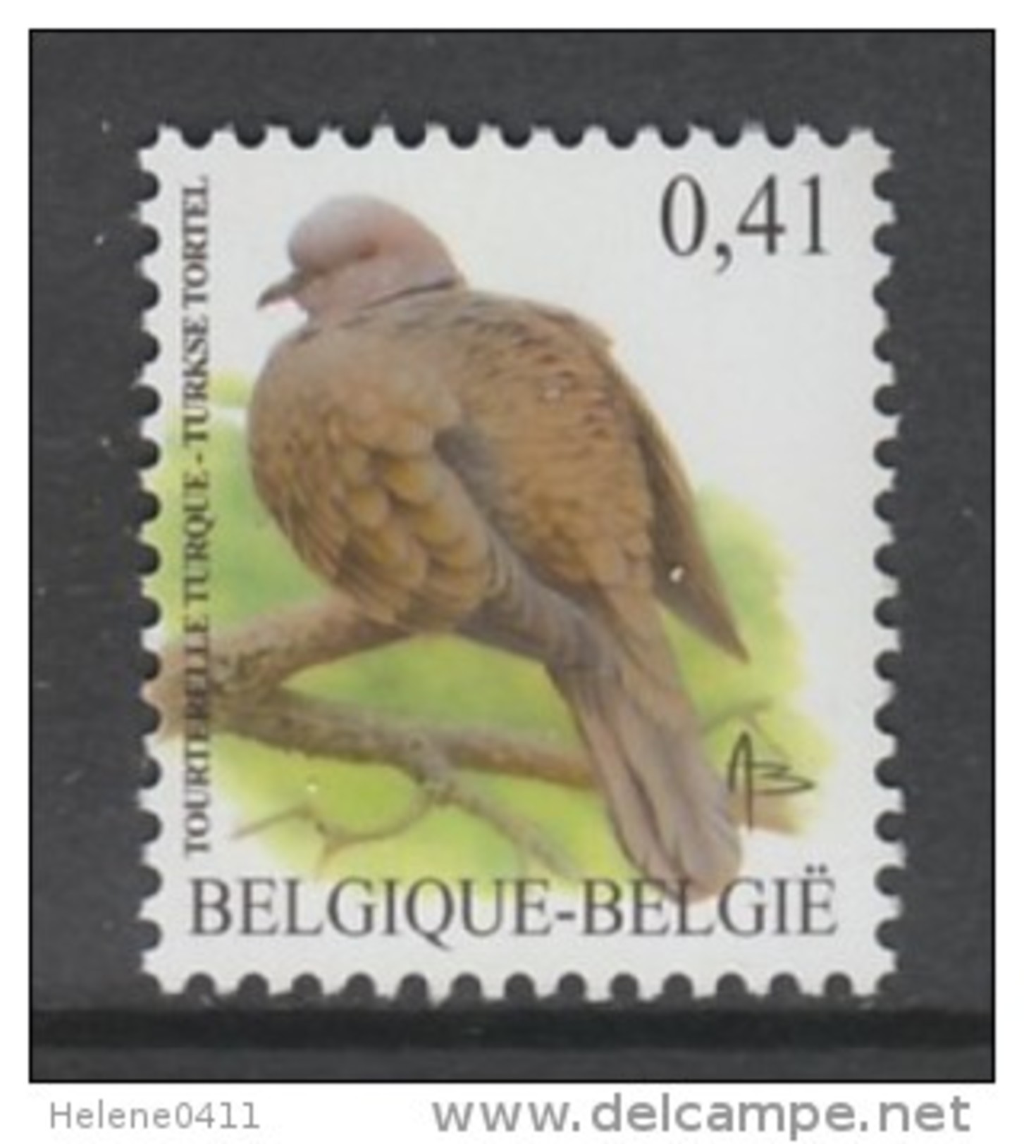 TIMBRE NEUF DE BELGIQUE - OISEAU DE BUZIN : TOURTERELLE TURQUE N° Y&T 3129 - Pigeons & Columbiformes