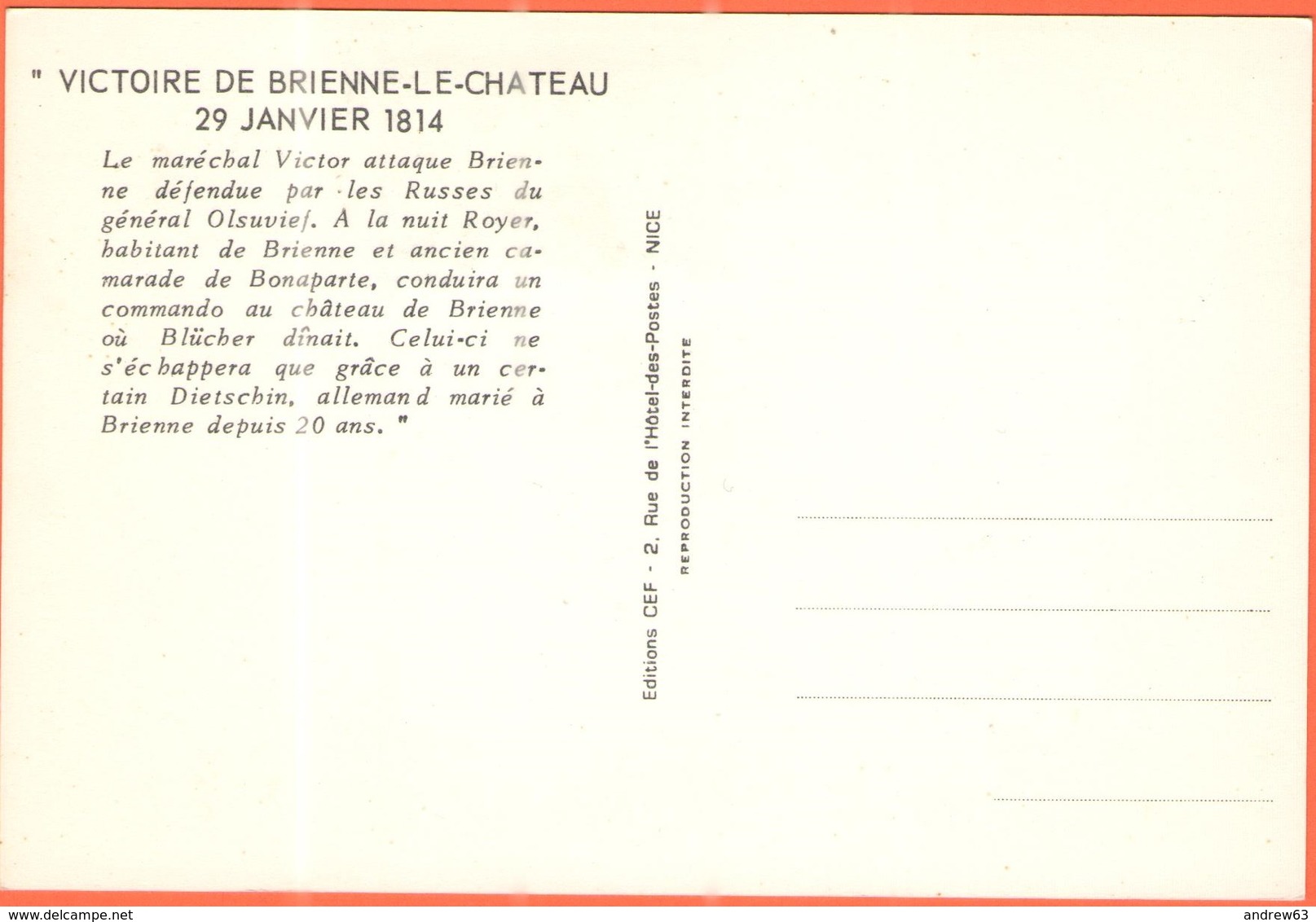 Tematica - Celebrità - Napoleone - FRANCIA - France - 1969 - Victoire De Brienne-le-Chateau + Special Cancel Inauguratio - Personaggi Storici