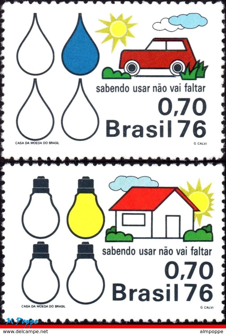 Ref. BR-1423-24 BRAZIL 1976 SCIENCE, ENERGY CONSERVATION,, ELECTRICITY & OIL, MI# 1519-20, MNH 2V Sc# 1423-1424 - Ungebraucht