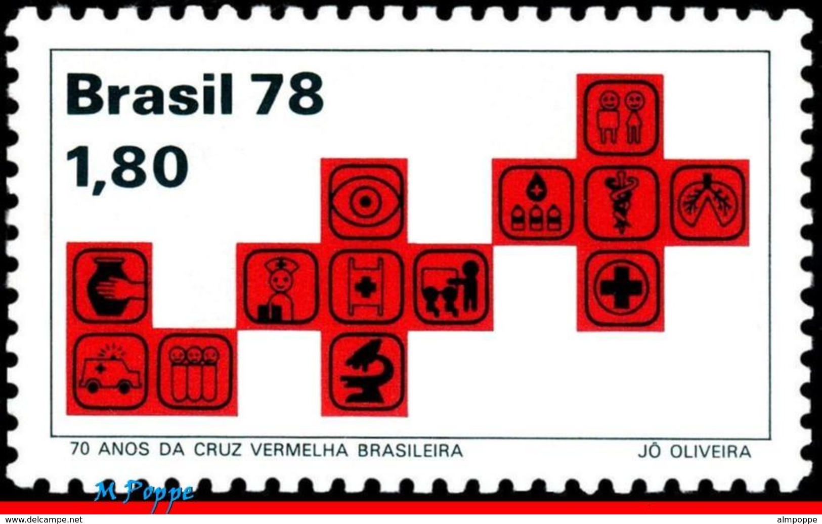 Ref. BR-1597 BRAZIL 1978 HEALTH, RED CROSS AND ACTIVITIES,, 70TH ANNIV., MI# 1691, MNH 1V Sc# 1597 - Unused Stamps