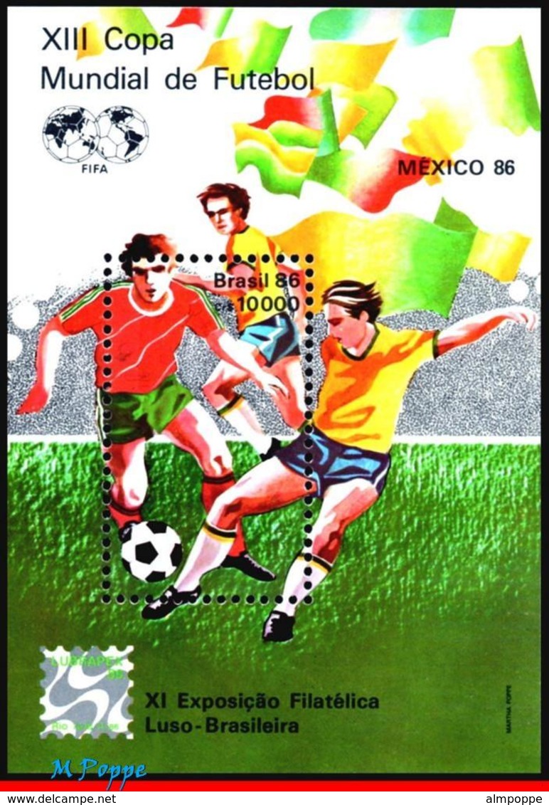 Ref. BR-2042 BRAZIL 1986 FOOTBALL-SOCCER, WORD CUP CHAMPIONSHIP,, MEXICO, FIFA, SPORT, LUBRAPEX, S/S MNH 1V Sc# 2042 - Unused Stamps