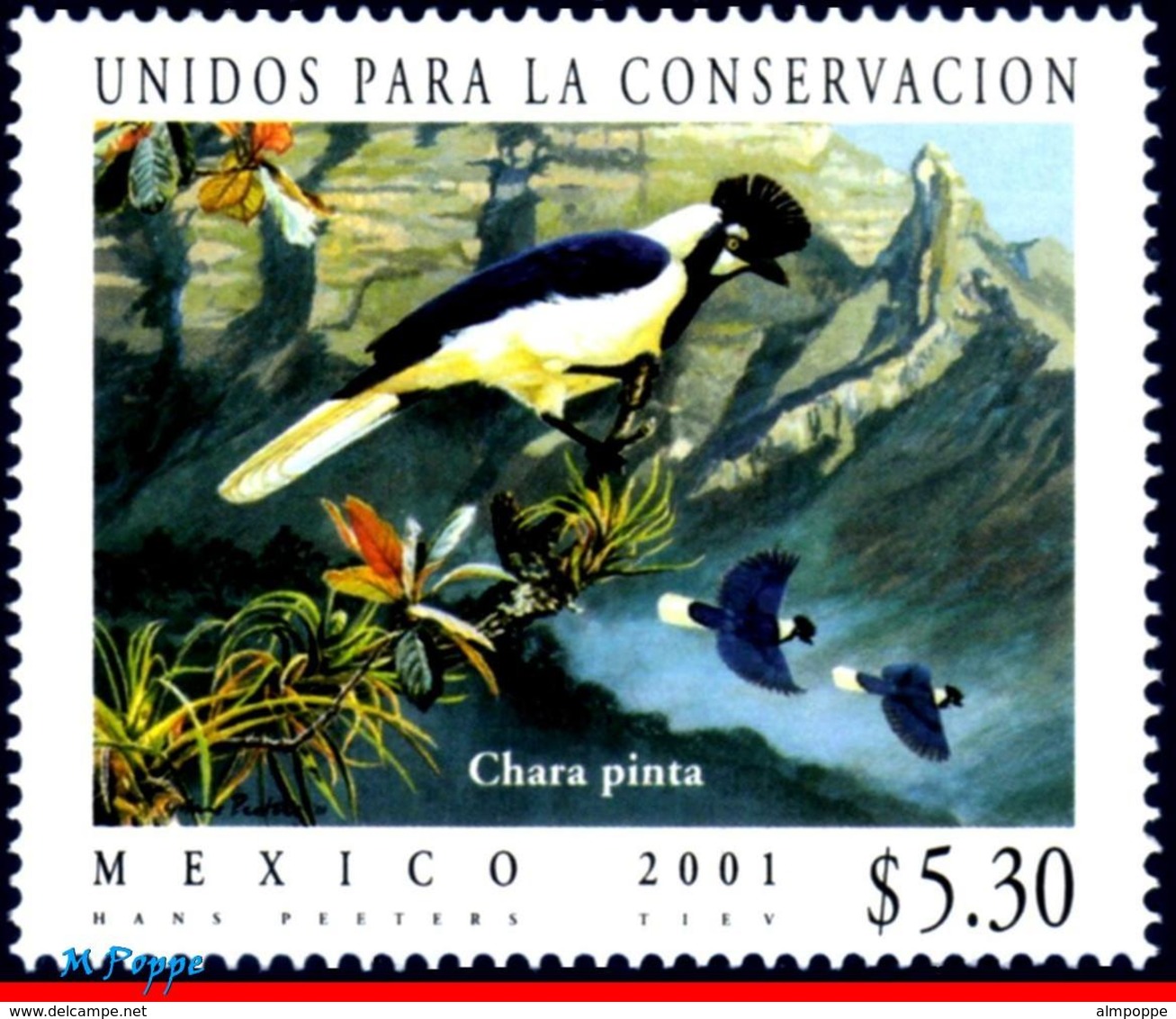 Ref. MX-2243 MEXICO 2001 ANIMALS, FAUNA, UNITED FOR CONSERVATION,, BIRD, CHARA PINTA, MI# 2941, MNH 1V Sc# 2243 - Passereaux