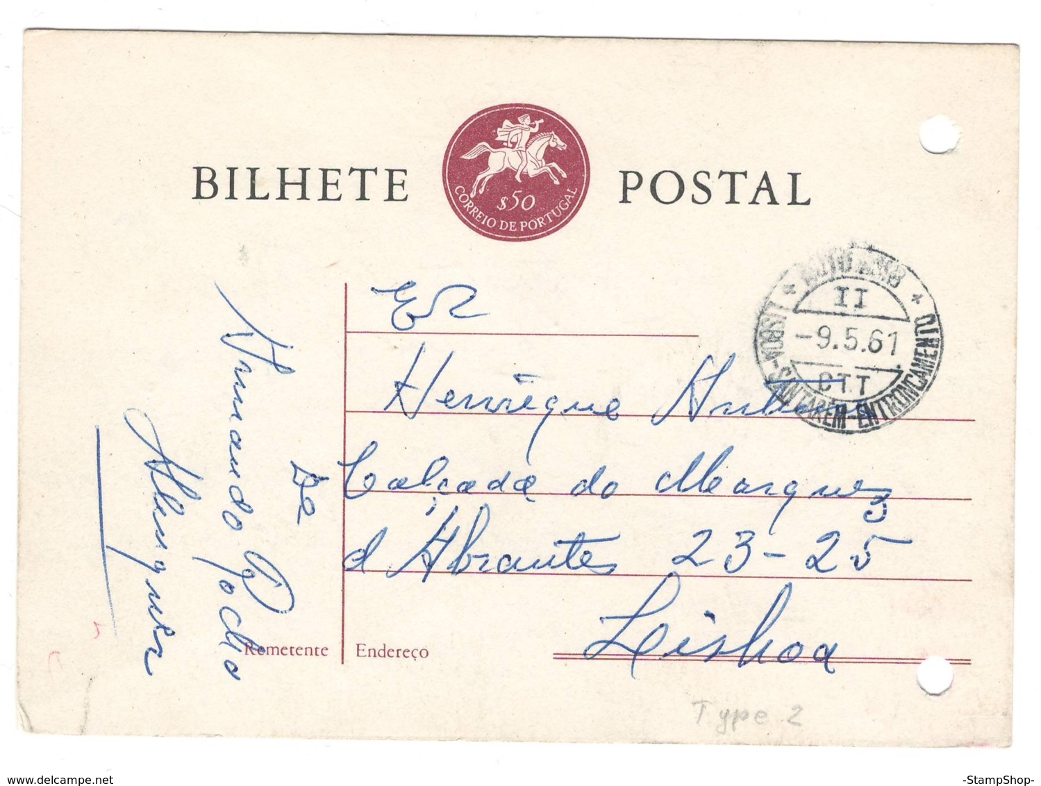 1961 Portugal, AUTO AMB, AMBULANCIA Postmark, Envelope/letter - Perfored - BLAMB - BL-11 - Interi Postali