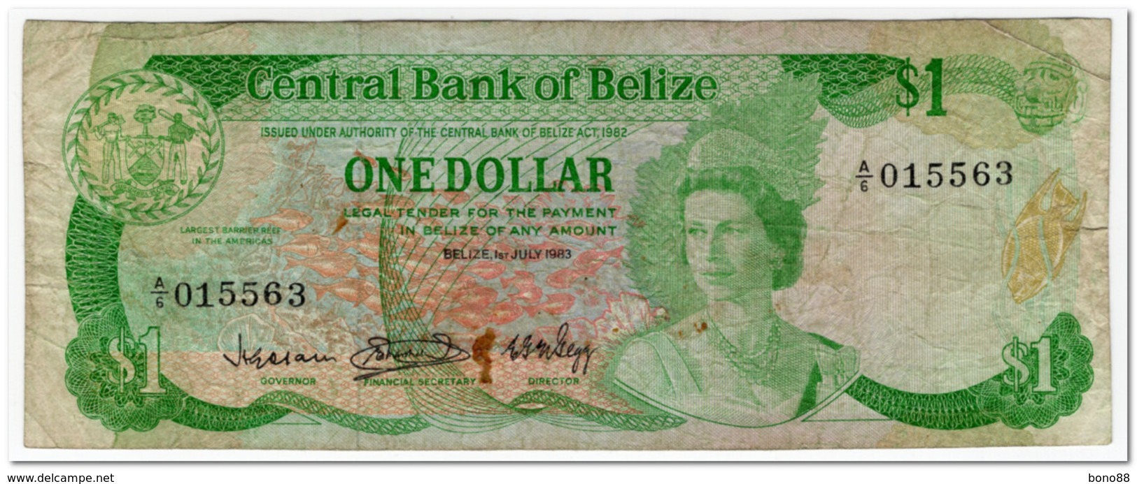 BELIZE,1 DOLLAR,1983,P.43,FINE,2 SMALL PIN HOLES - Belize