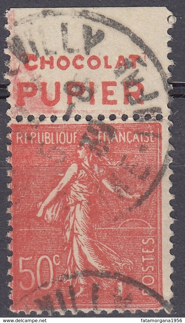 FRANCE Francia Frankreich - 1926 - Yvert 199c Con Banda Pubblicitaria, Obliterato, 50 Cent, Rosso, Semeuse A Righe. - 1903-60 Semeuse A Righe