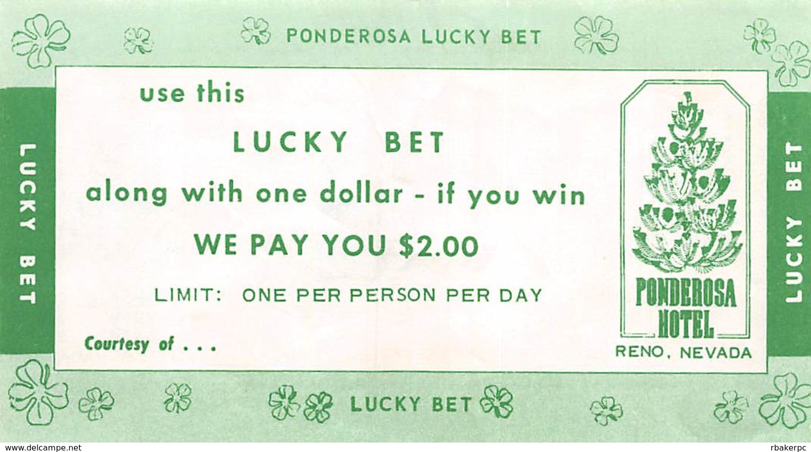 Ponderosa Hotel Casino - Reno, NV - 2 For 1 Lucky Bet Match Play Coupon - Pubblicitari