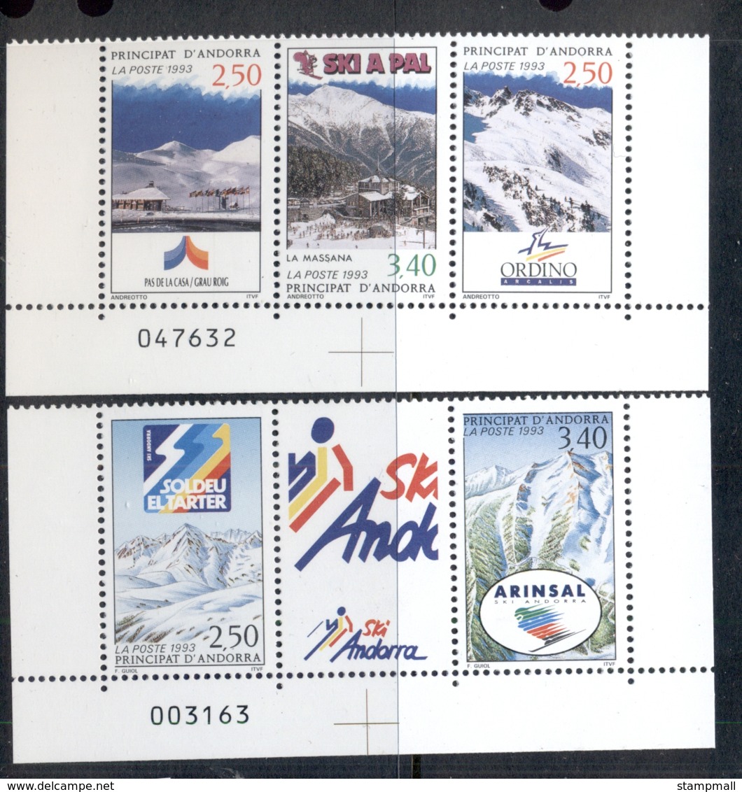 Andorra (Fr) 1993 Skiing In Andorra MUH - Unused Stamps