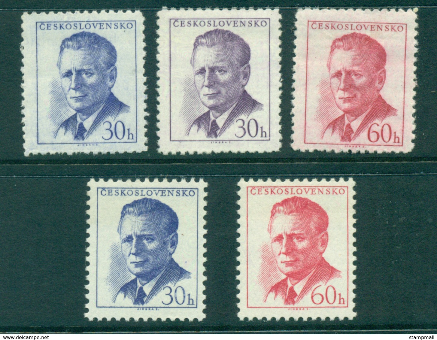 Czechoslovakia 1958 Pres. Novotny & Redrawn (5) MLH Lot38303 - Unused Stamps