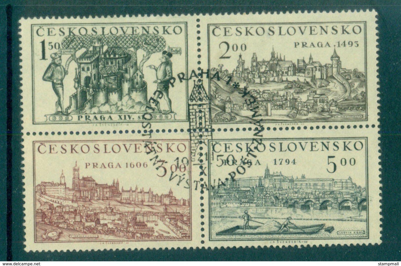 Czechoslovakia 1950 Views Of Prague Blk 4 CTO Lot70514 - Unused Stamps