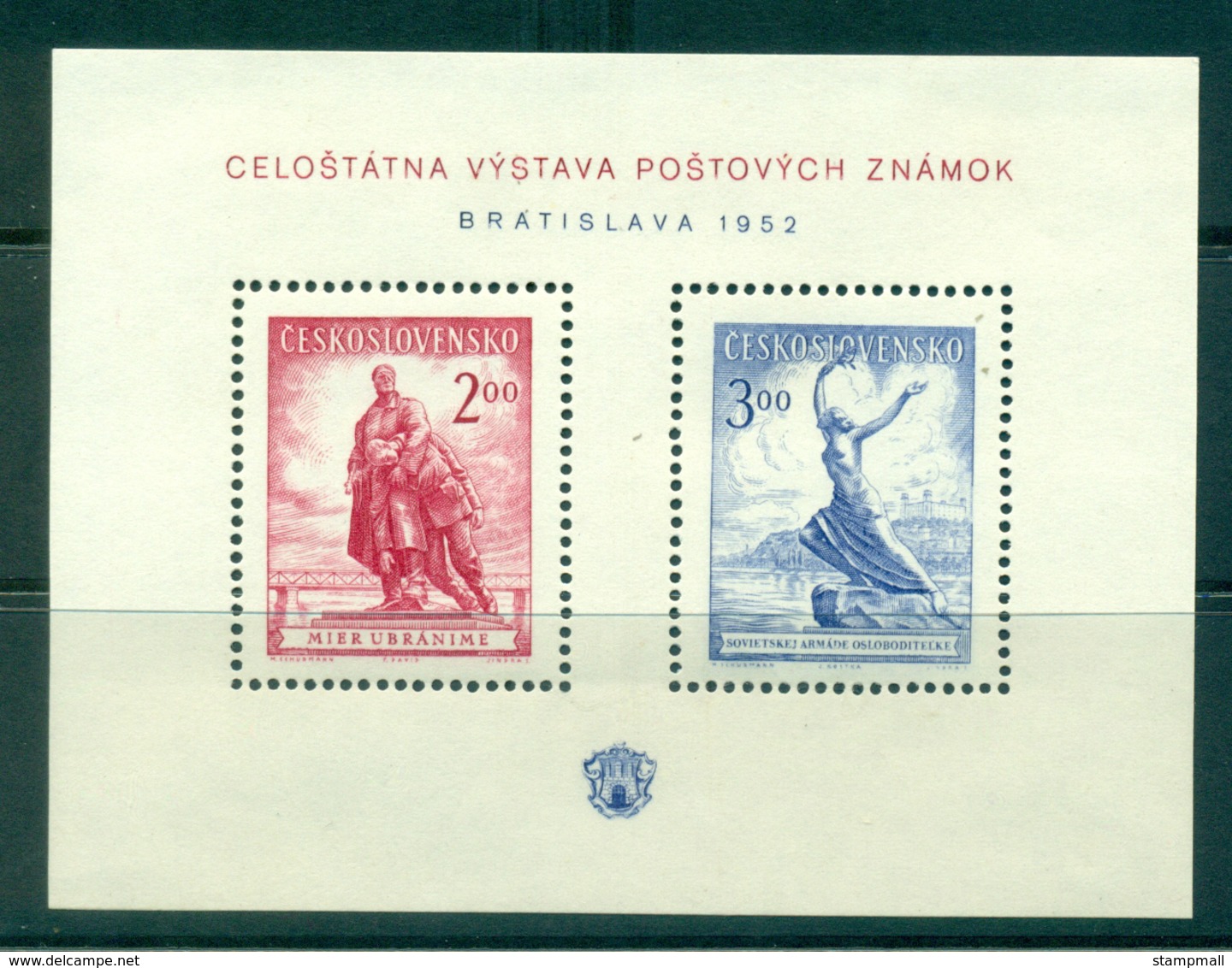 Czechoslovakia 1952 Philatelic Exhibition Bratislava (gum Disturbance)MS MLH Lot38190 - Unused Stamps