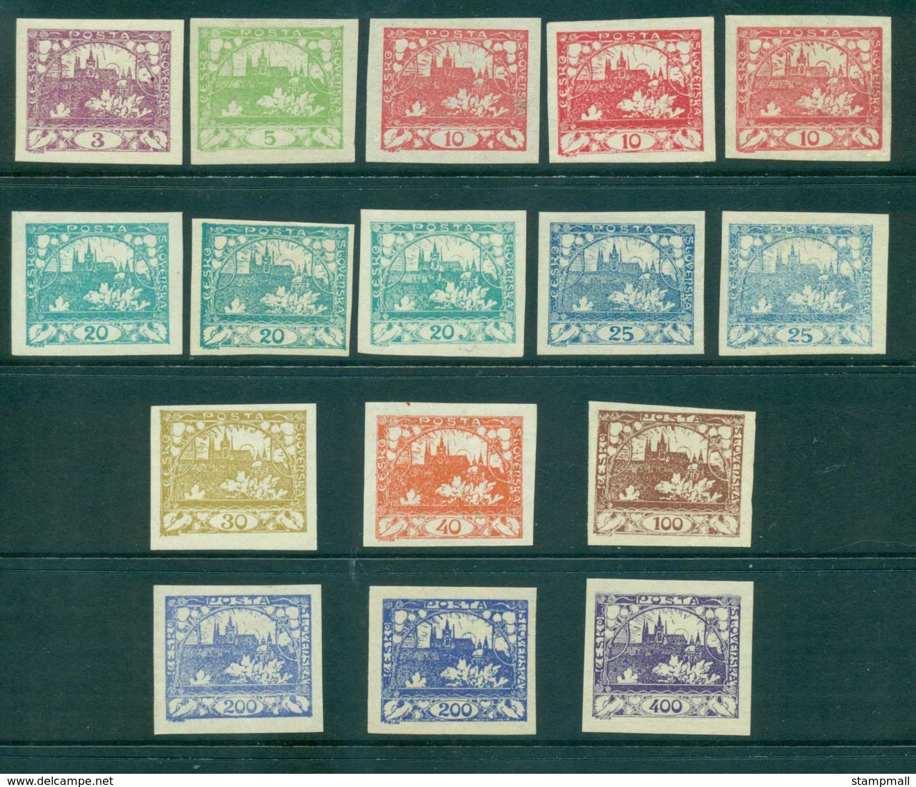 Czechoslovakia 1918-19 Hradcany At Prague, Inc Shades Mi#9b MLH/MUH (16) Lot37960 - Used Stamps