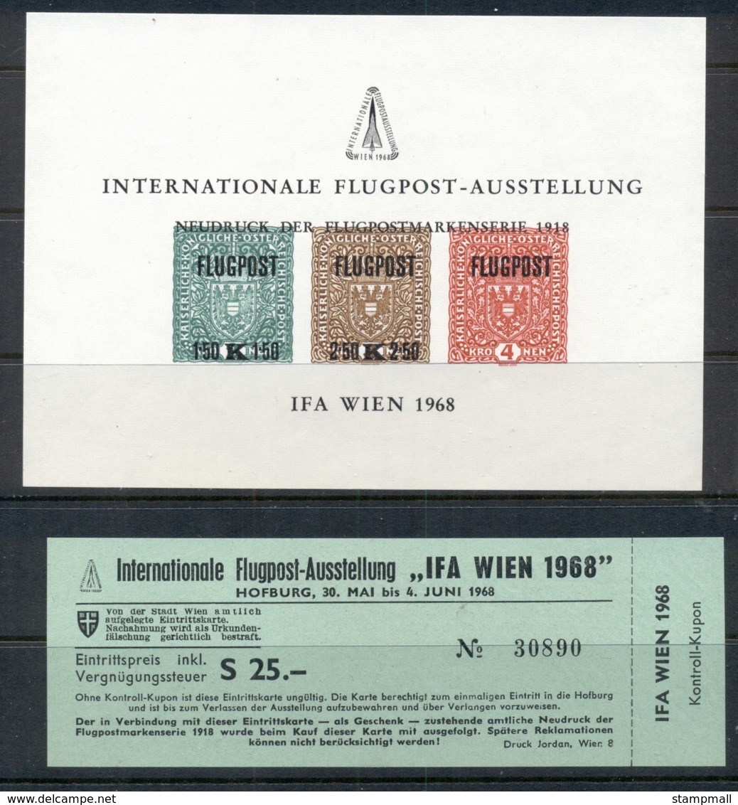 Austria 1968 WIEN 68 Souvenir Sheet & Ticket MUH - Blocks & Sheetlets & Panes