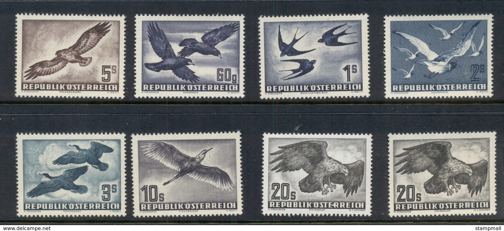 Austria 1950-53 Air Mail Birds, Both 20s Papers MUH - Unused Stamps