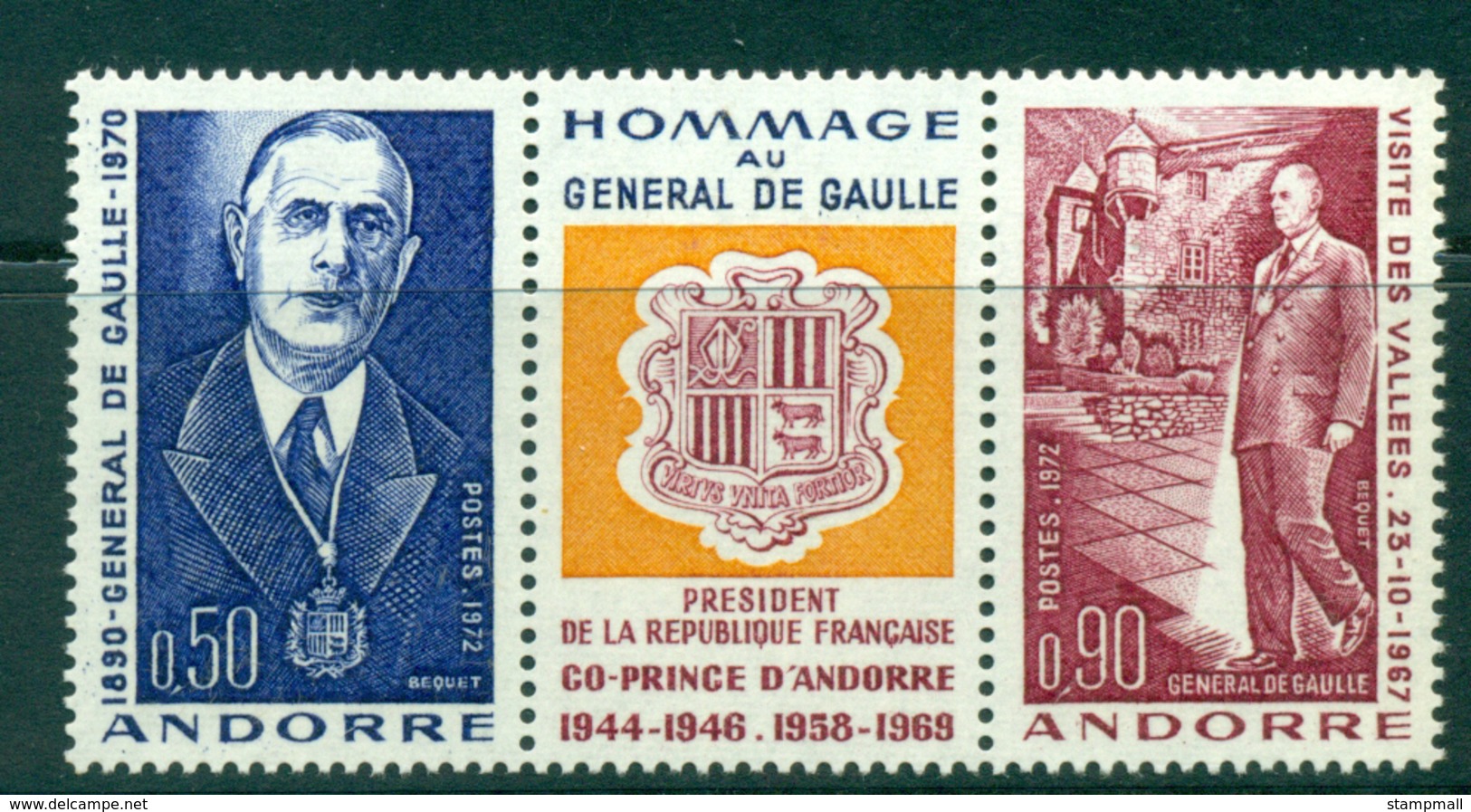 Andorra (Fr) 1972 Charles De Gaulle Pr + Label MLH Lot38720 - Unused Stamps