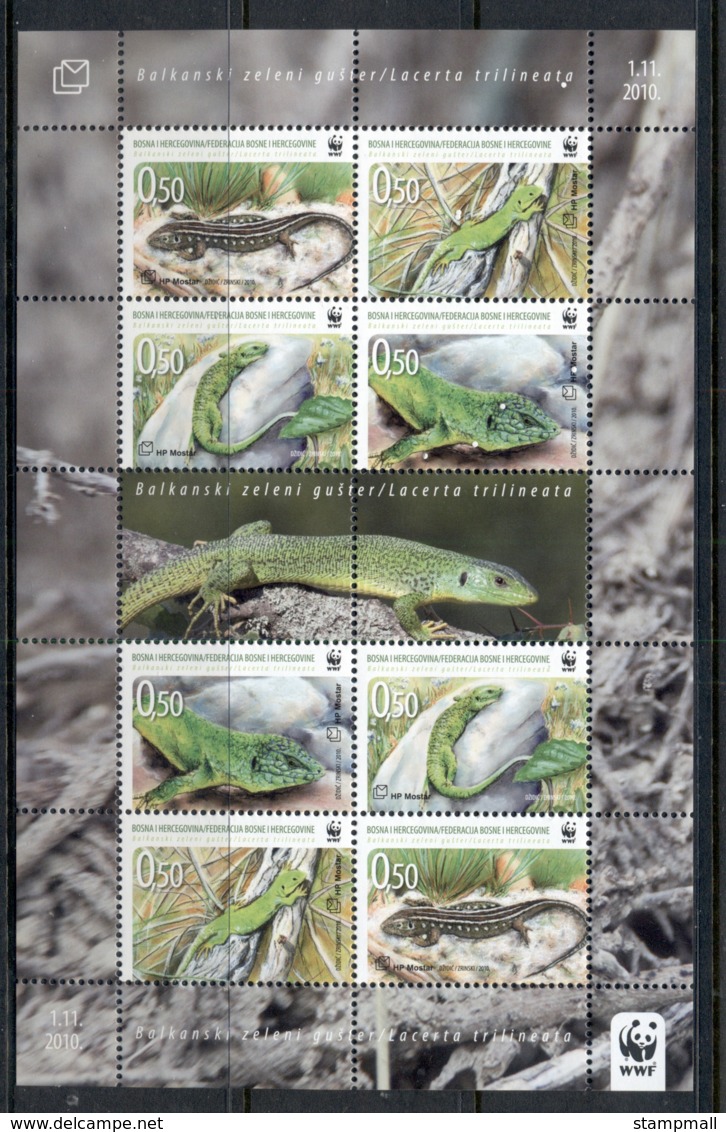 Bosnia & Herzegovina 2010 WWF Green Lizard Sheetlet MUH - Bosnia And Herzegovina