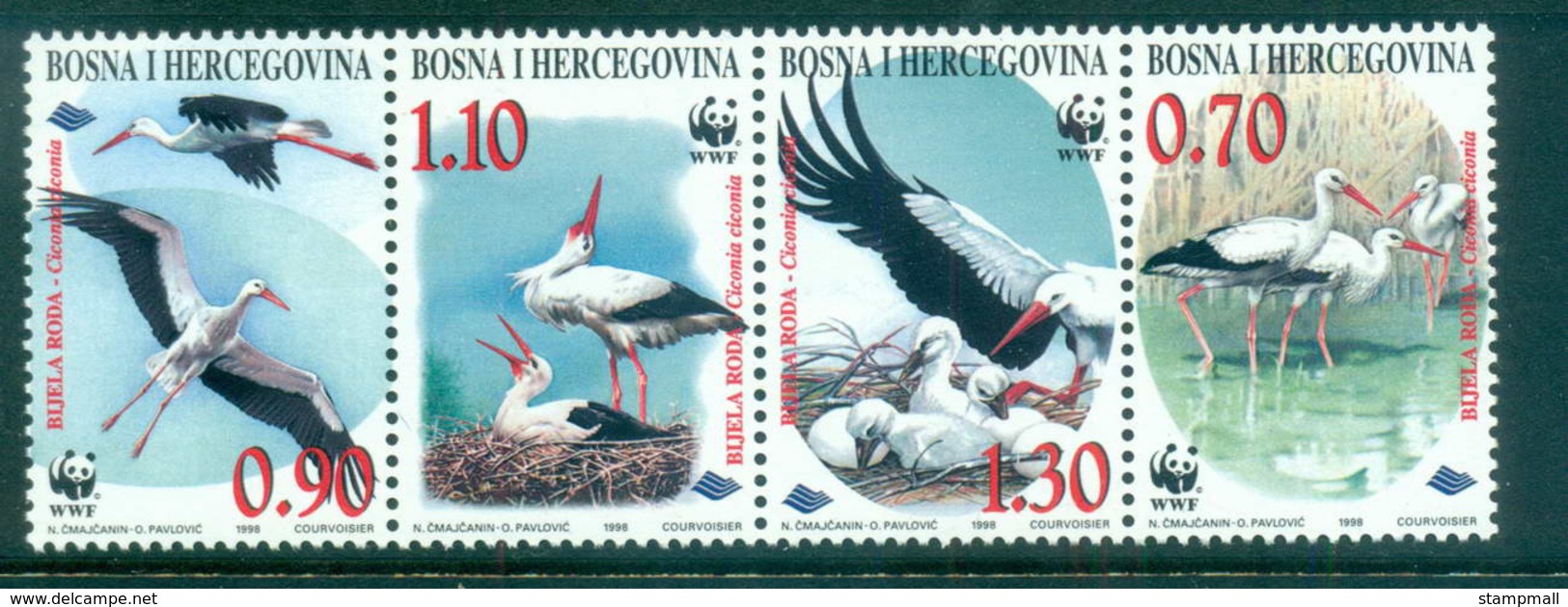 Bosnia & Herzegovina 1998 WWF White Stork Str 4 MUH Lot64014 - Bosnia And Herzegovina