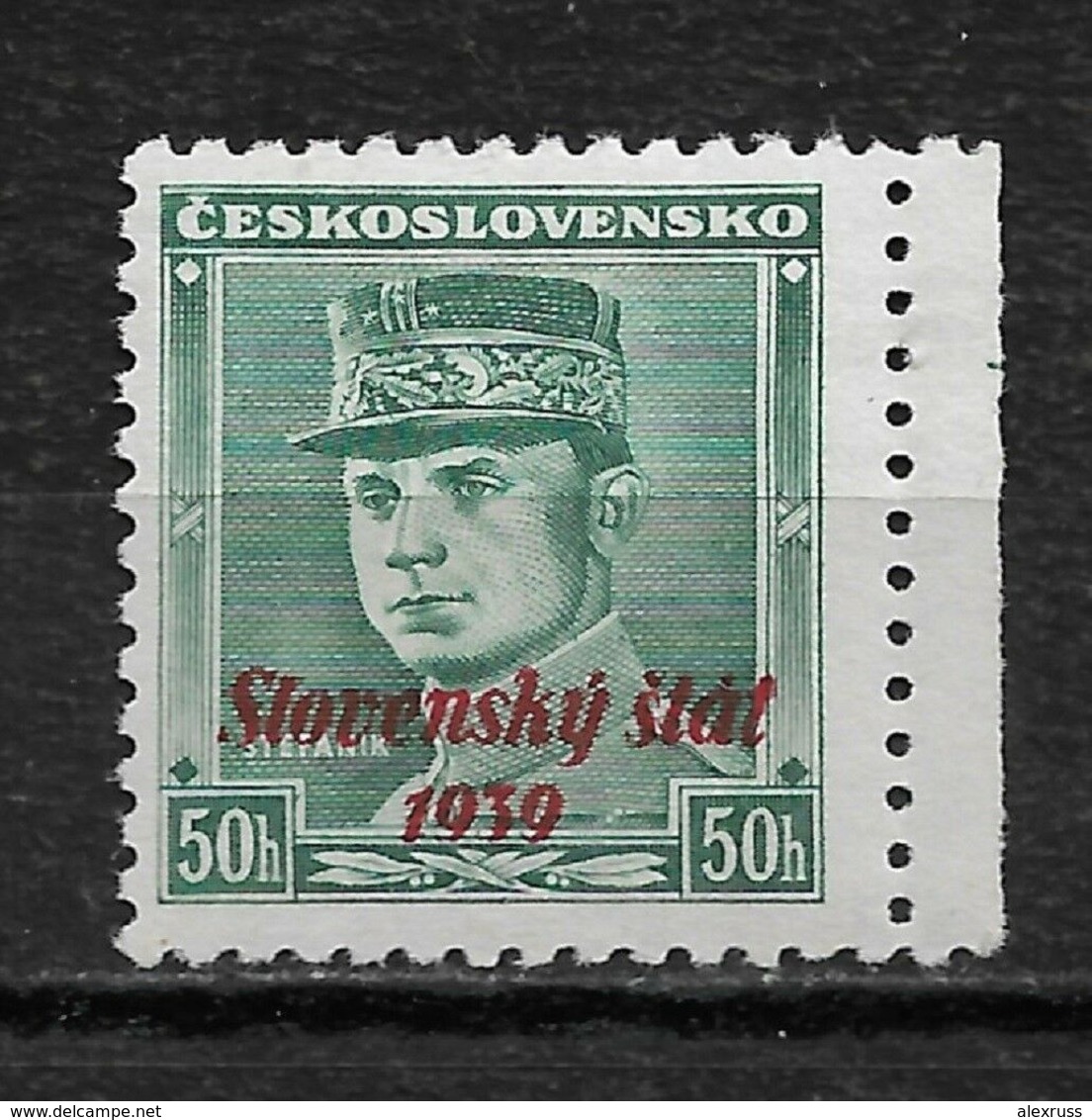 Slovakia 1939, General Rastislav Štefánik 50h Overprinted Scott # 9 Signed, VF MLH*OG (RN-6) - Nuovi