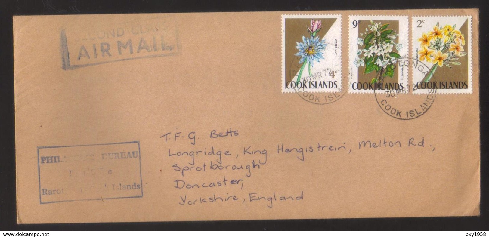 8930- Cook Islands – Cover To England  - Topic Flowers - Cookeilanden