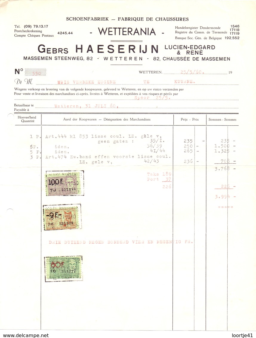 Overtuiging maximaal Industrialiseren Kleding & textiel - factuur facture - schoenen - schoenfabriek Wetterania -  Gebrs Haeserijn - Wetteren 1960