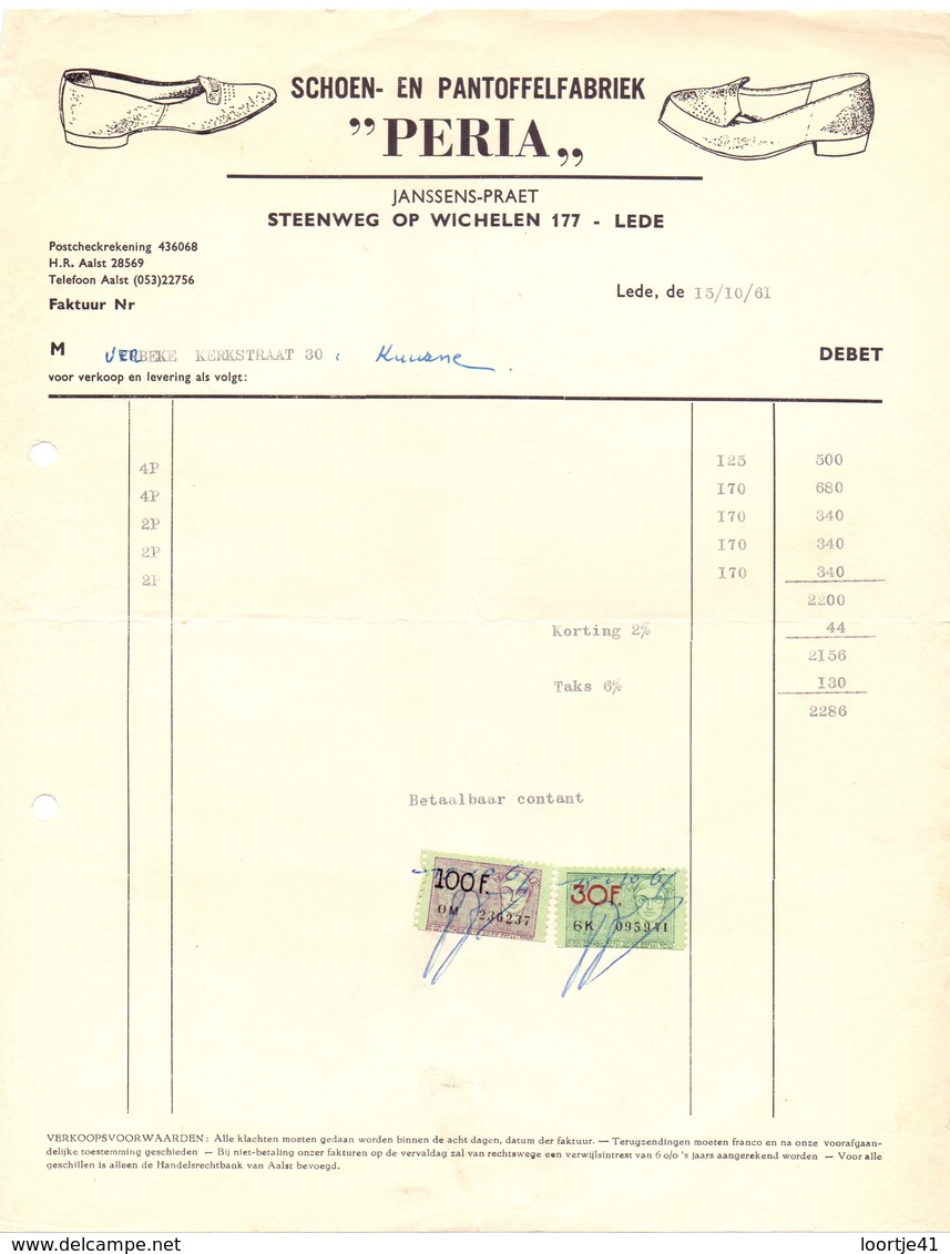 Factuur Facture - Schoenen - Schoenfabriek Peria - Janssens - Praet - Lede 1961 - Textile & Vestimentaire