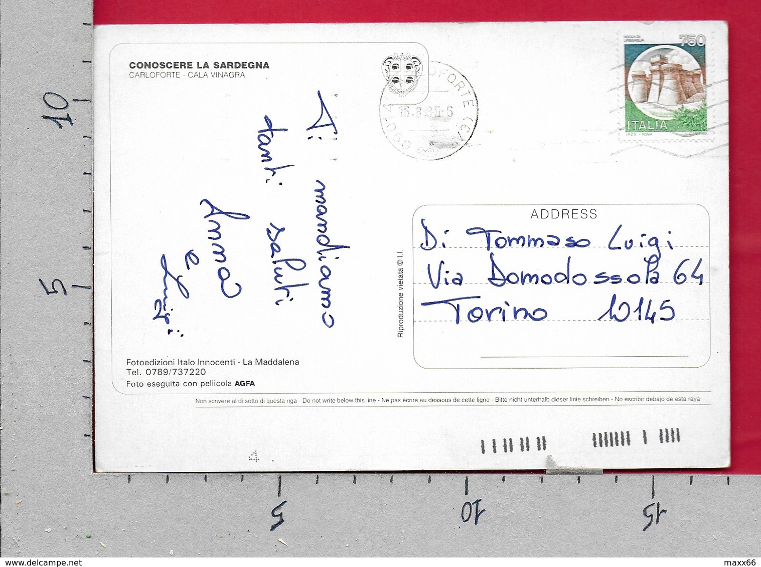 CARTOLINA VG ITALIA - CARLOFORTE (CI) - Cala Vinagra - 12 X 17 - ANN. 1995 - Carbonia