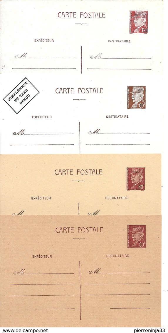 Lot 4 Entiers Postaux Différents  Type Pétain - Cartes Postales Types Et TSC (avant 1995)