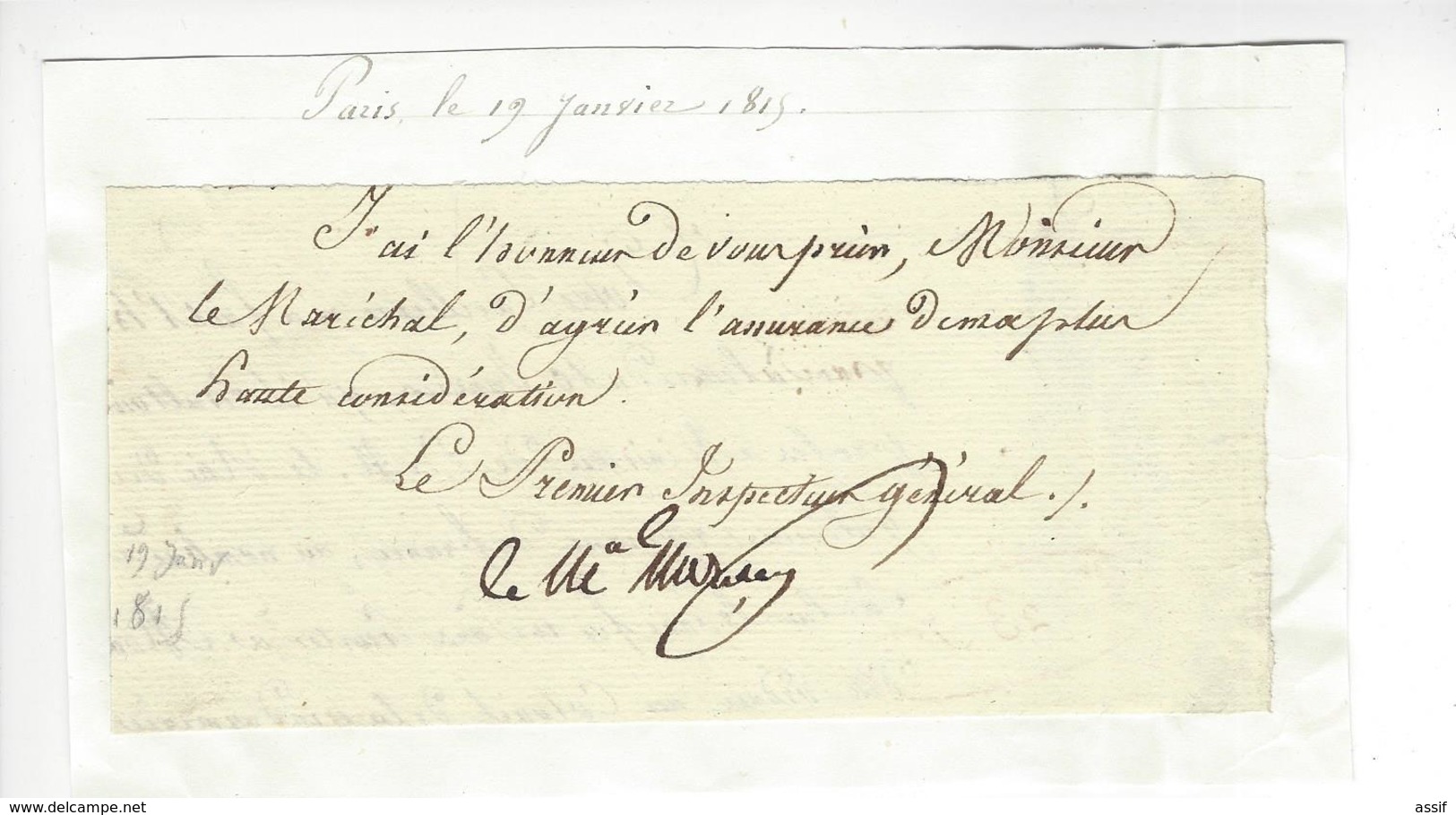 Bon-Adrien Jeannot De Moncey (1754 - 1842) GENERAL MARECHAL DE L'EMPIRE AUTOGRAPHE ORIGINAL AUTOGRAPH 1815 /FREE SHIP. R - Autres & Non Classés