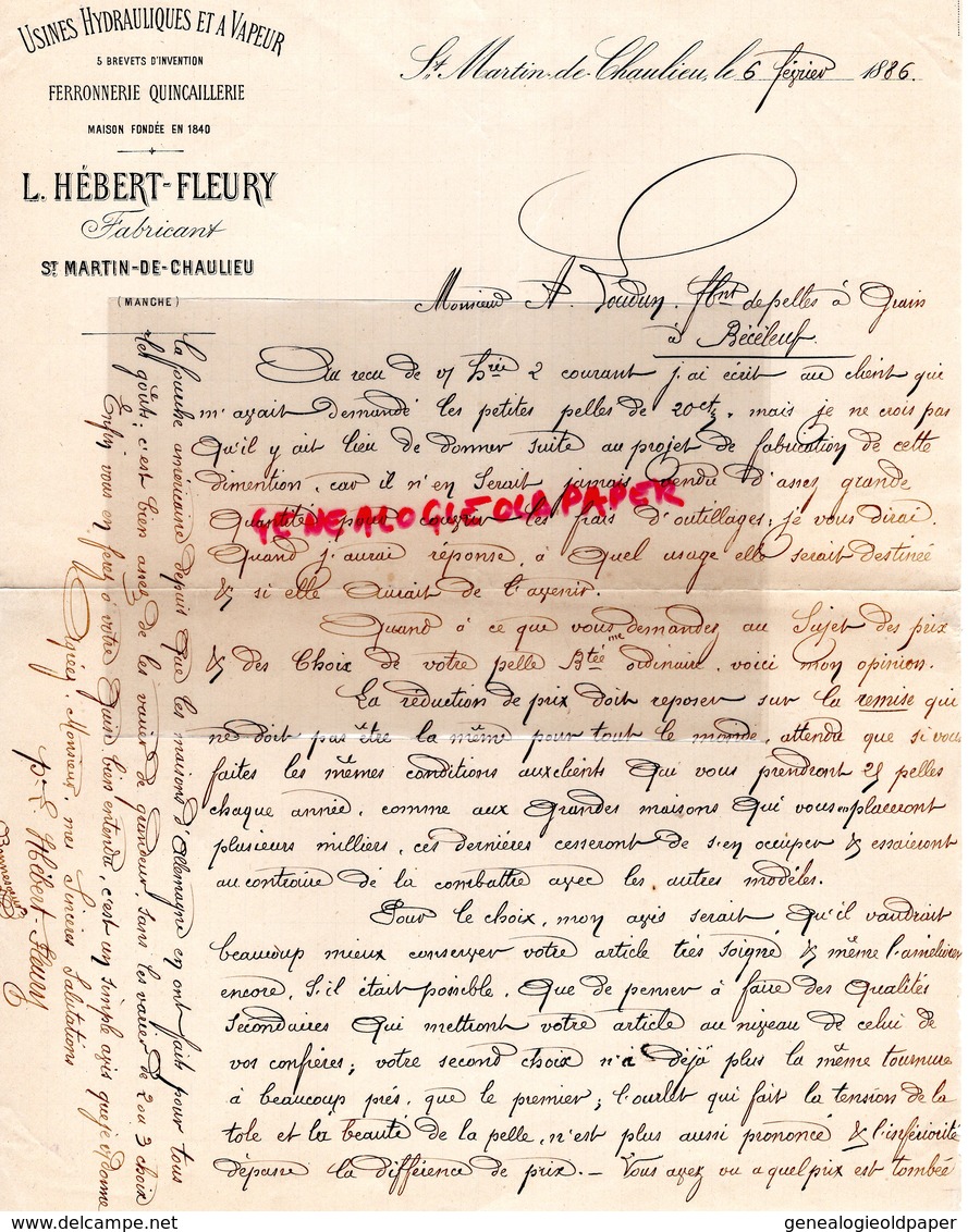 50- ST SAINT MARTIN DE CHAULIEU- RARE LETTRE 1886 MANUSCRITE SIGNEE L. HEBERT - FLEURY- FERRONNERIE QUINCAILLERIE - 1800 – 1899