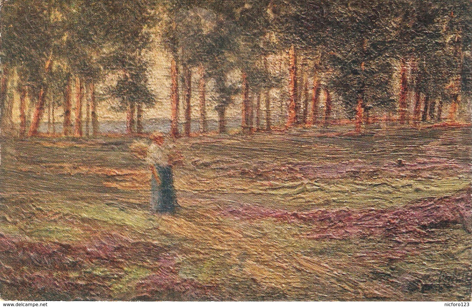 "F.H.Sikes. Woman In The Woods" TuckOilfacsim Golden Sunset Ser. PC # 3475 - Tuck, Raphael
