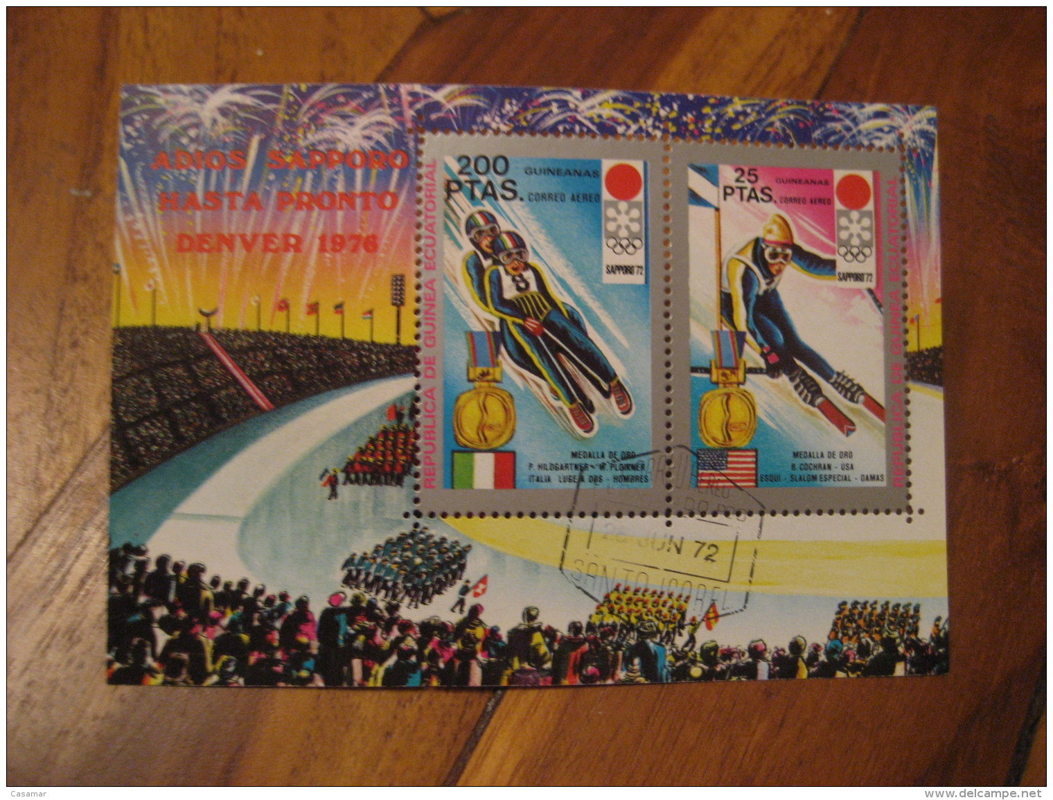 SANTA ISABEL Guinea Ecuatorial Cancel Air Mail Bloc SAPPORO 1972 Winter Olympic Games Olympics Japan Ski Skiing Sleigh - Winter 1972: Sapporo