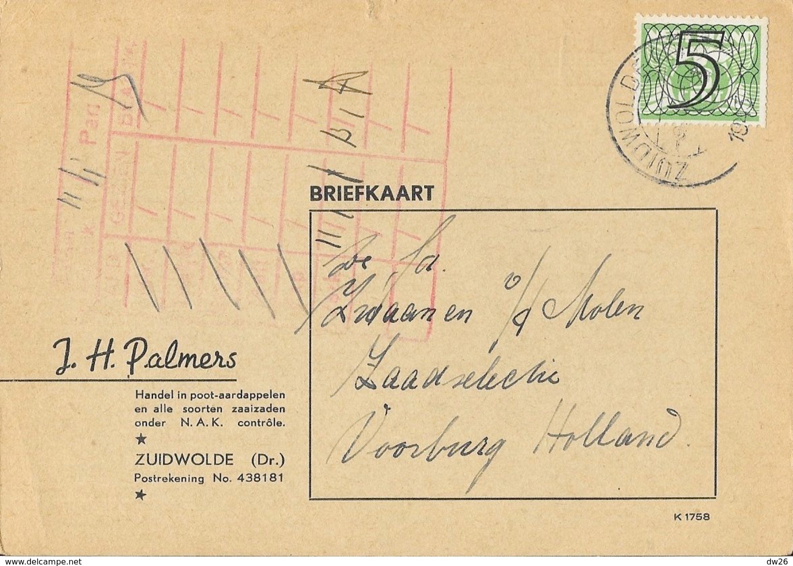 Briefkaart - J.H. Palmers - Zuidwolde (Dr.) 1943 - Autres & Non Classés