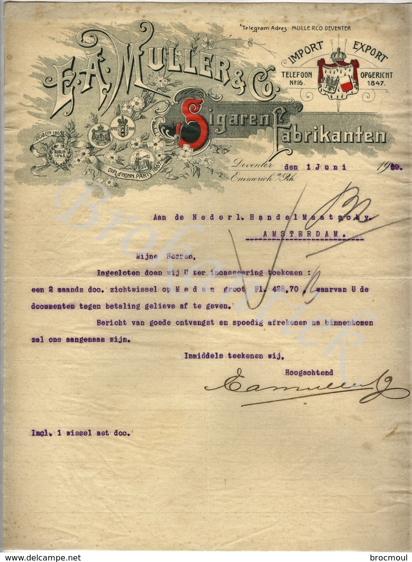 F.A.MULLER & C°  Sigarenfabrikanten  DEVENTER  Brief    01 Juni 1909 - Netherlands