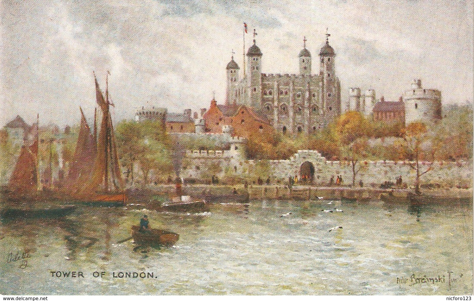 "A. De Breanski. Towerof London"  Tuck Oilette Postcard # 3584 - Tuck, Raphael