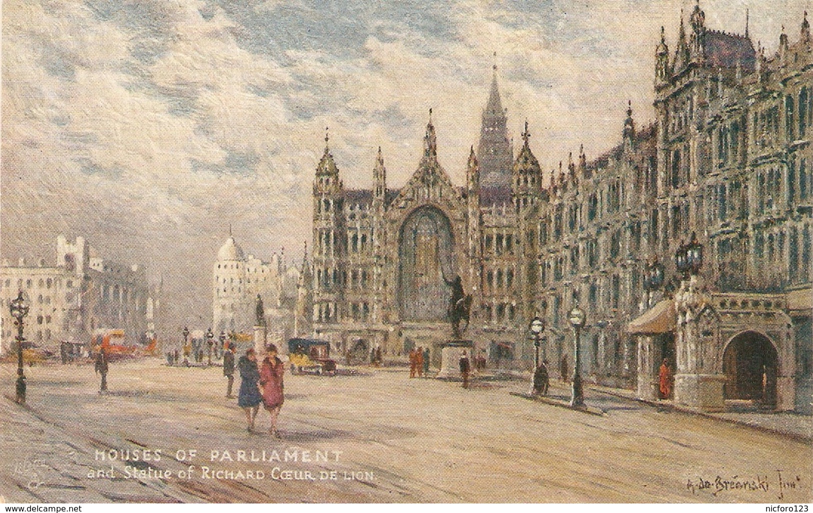 "A. De Breanski. Houses Of Parliament And Statue.."  Tuck Oilette Postcard # 3584 - Tuck, Raphael