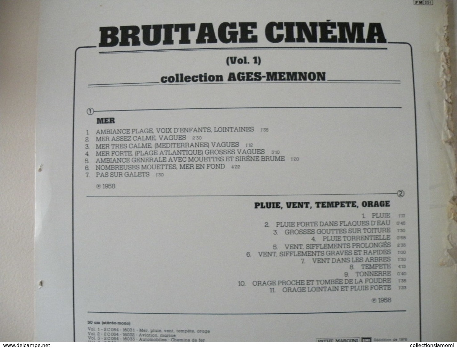 Bruitage Cinéma - Mer-Pluie-Vent-Tempête-Orage - (Titres Sur Photos) - Vinyle 33 T LP - Soundtracks, Film Music