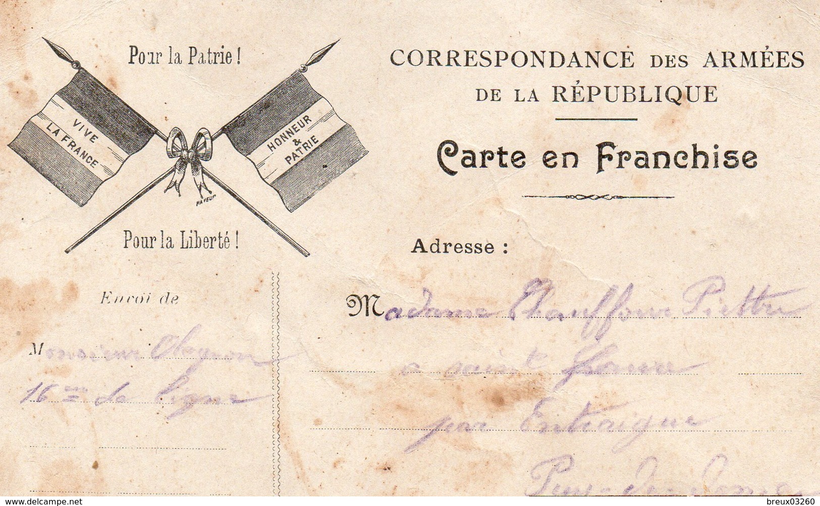 CP-  Correspondance Des Armées De La République- 2 Drapeaux---- - Guerre De 1914-18