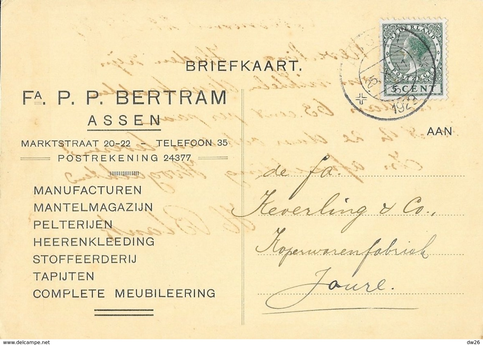 Carte De Correspondance - Briefkaart - Fa. P.P. Bertram, Assen, Postrekening - Manufacturen, Mantelmagazijn... - Autres & Non Classés