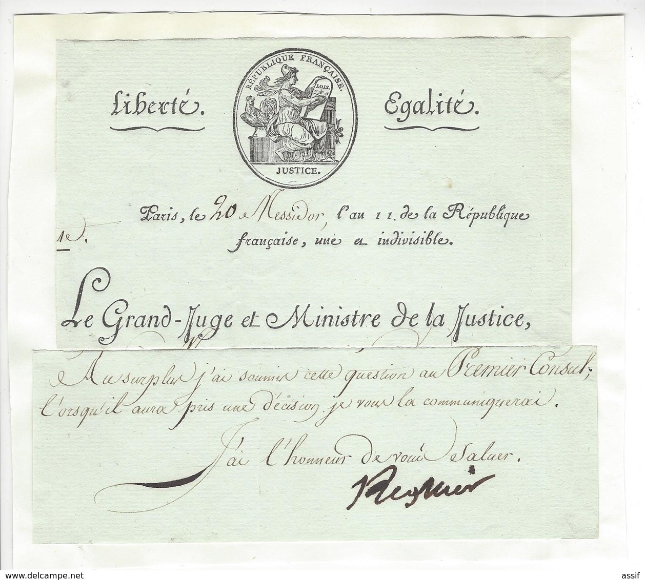 Claude Ambroise Régnier (1736 - 1814) MINISTRE JUSTICE EMPIRE AUTOGRAPHE ORIGINAL AUTOGRAPH 1803 /FREE SHIP. R - Autres & Non Classés