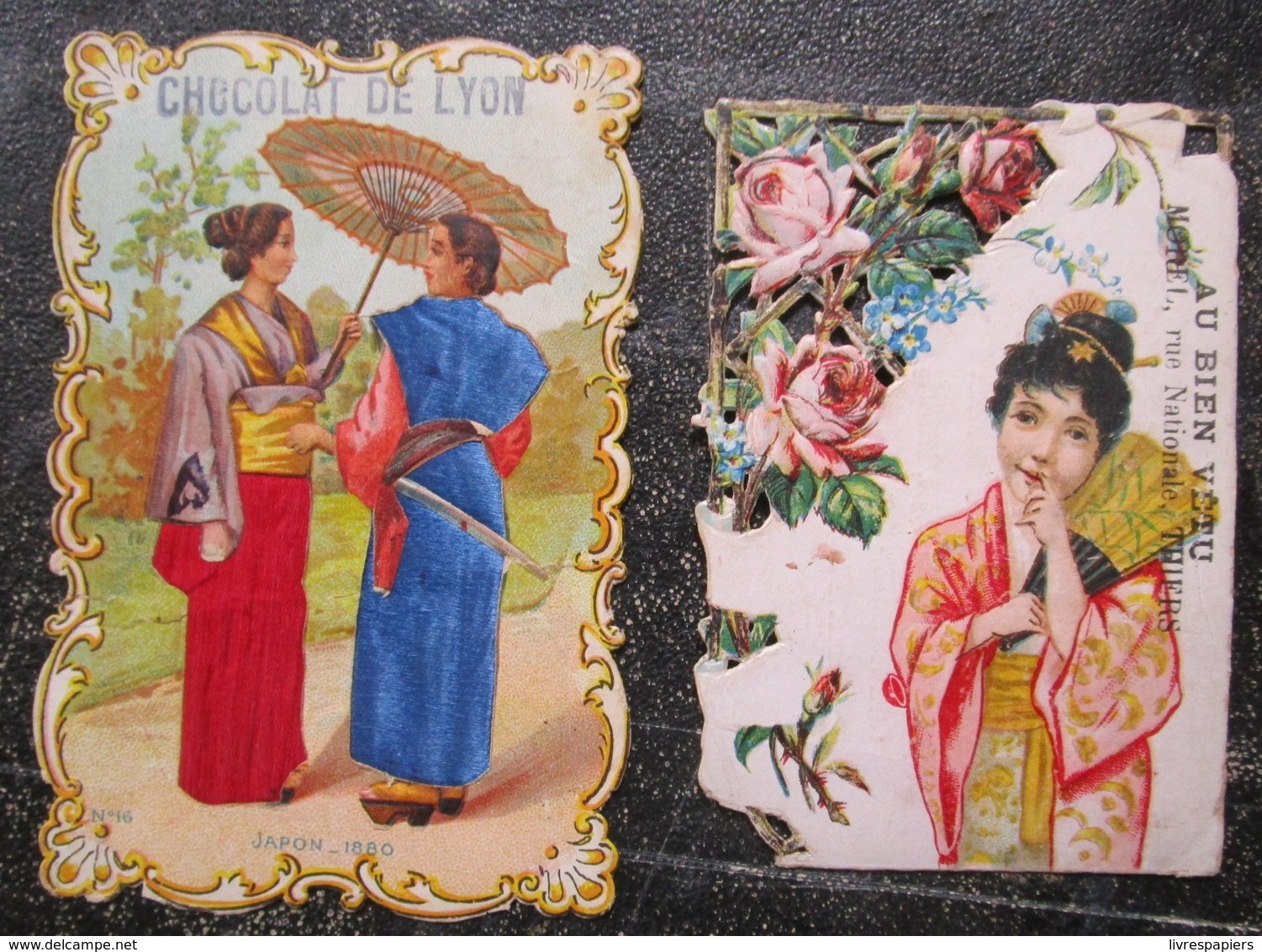 Japon  Lot 2 Chromos  Kimono Chocolat Lyon & Au Bien Vetu - Other & Unclassified