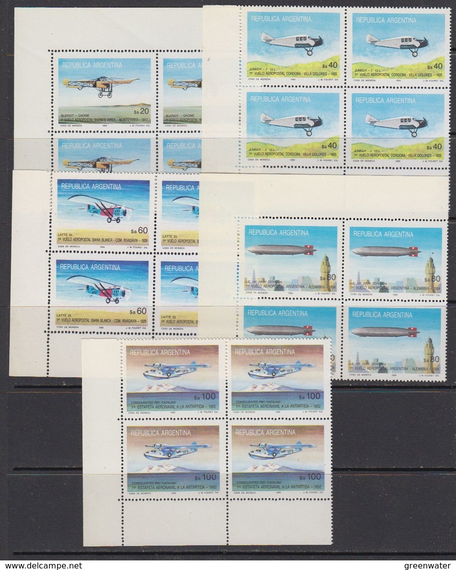 Argentina 1985 Airplanes 5v  Bl Of 4 (corner) ** Mnh (41810) - Ongebruikt