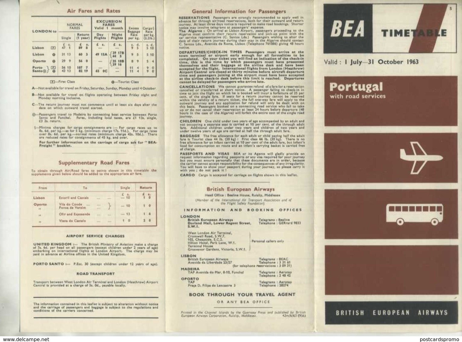 BEA, British European Airways, Timetable 1963  (3 Scans ) - Timetables