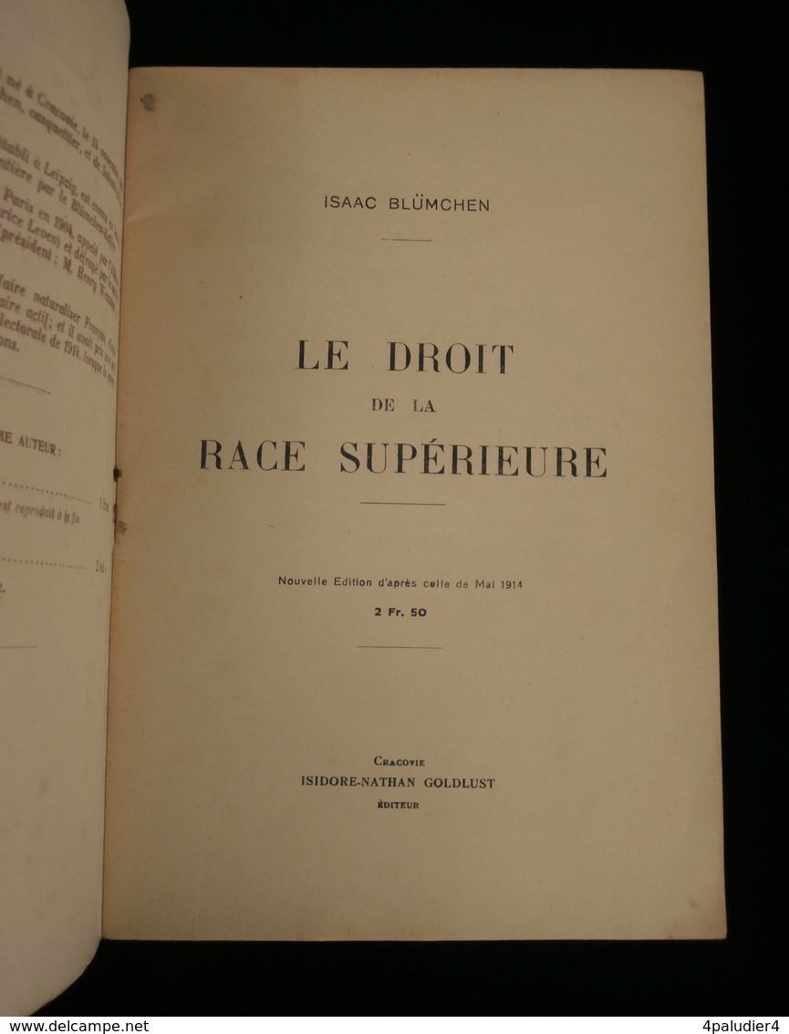 ( Judaïca Antisémitisme ) LE DROIT DE LA RACE SUPERIEURE Isaac BLÜMCHEN 1920 Pseud. Urbain Gohier - Religion