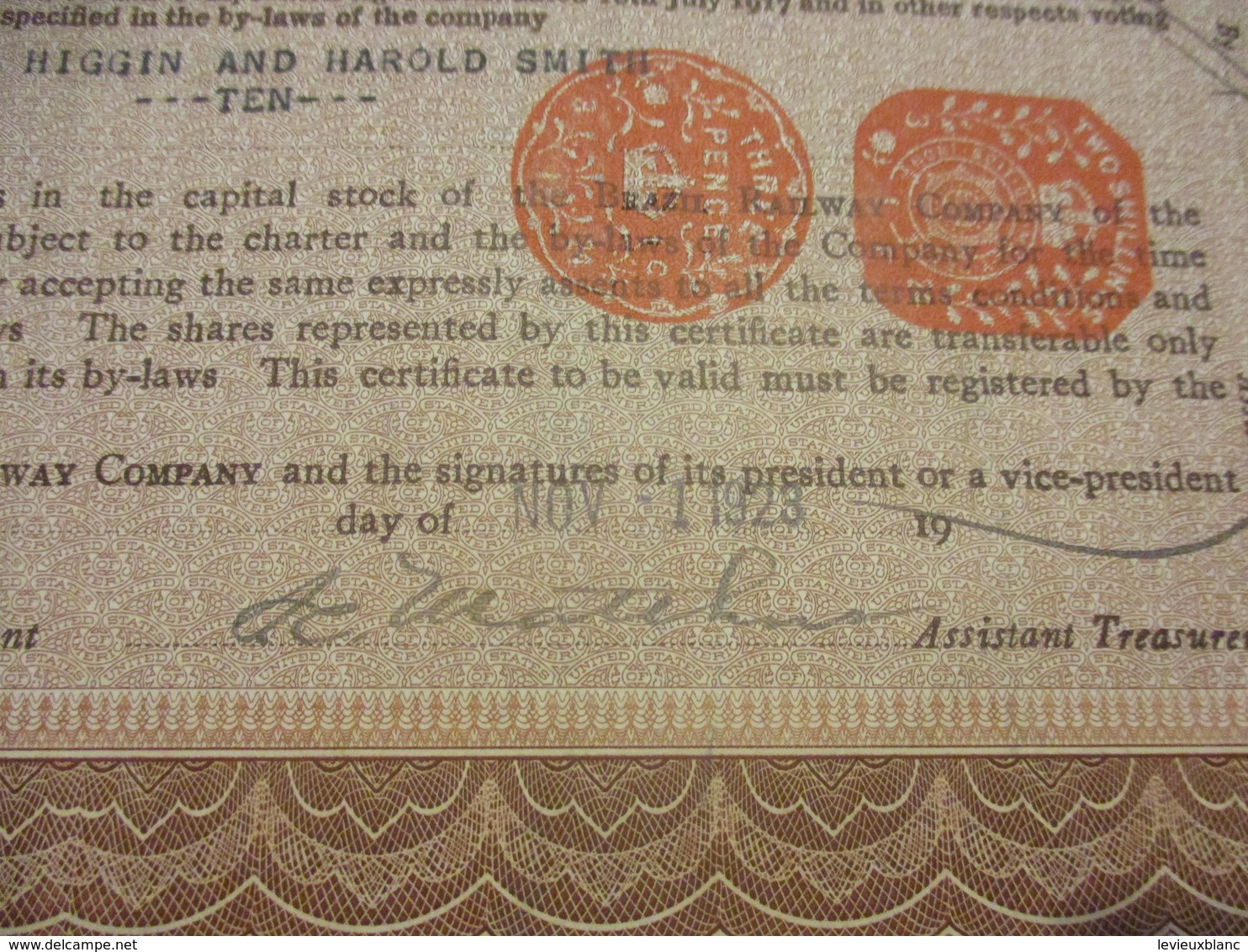 Common Shares/ Brazil Railway Company/ Empire Trust Company/State Of Maine / USA/ 1928                ACT179 - Chemin De Fer & Tramway
