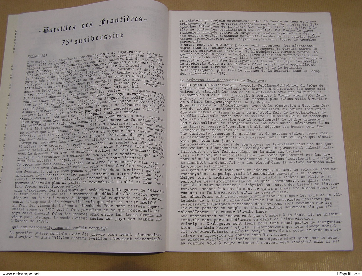 75 ème Anniversaire BATAILLES DES FRONTIERES Août 1914 Guerre 14 18 Charleroi Lobbes Gozée Régionalisme Hainaut Armée - Guerre 1914-18