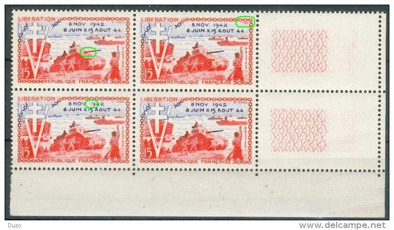 France 1954 - Variété En Bloc De 4 -10ème Anniversaire De La Libération - Y&T N°983 **Neuf Luxe 1er Choix . - Unused Stamps