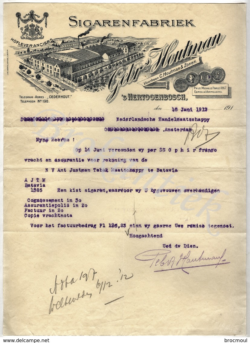 . HOUTMAN  Sigarenfabriek  's HERTOGENBOSCH  Brief  16 Juni 1913 - Nederland